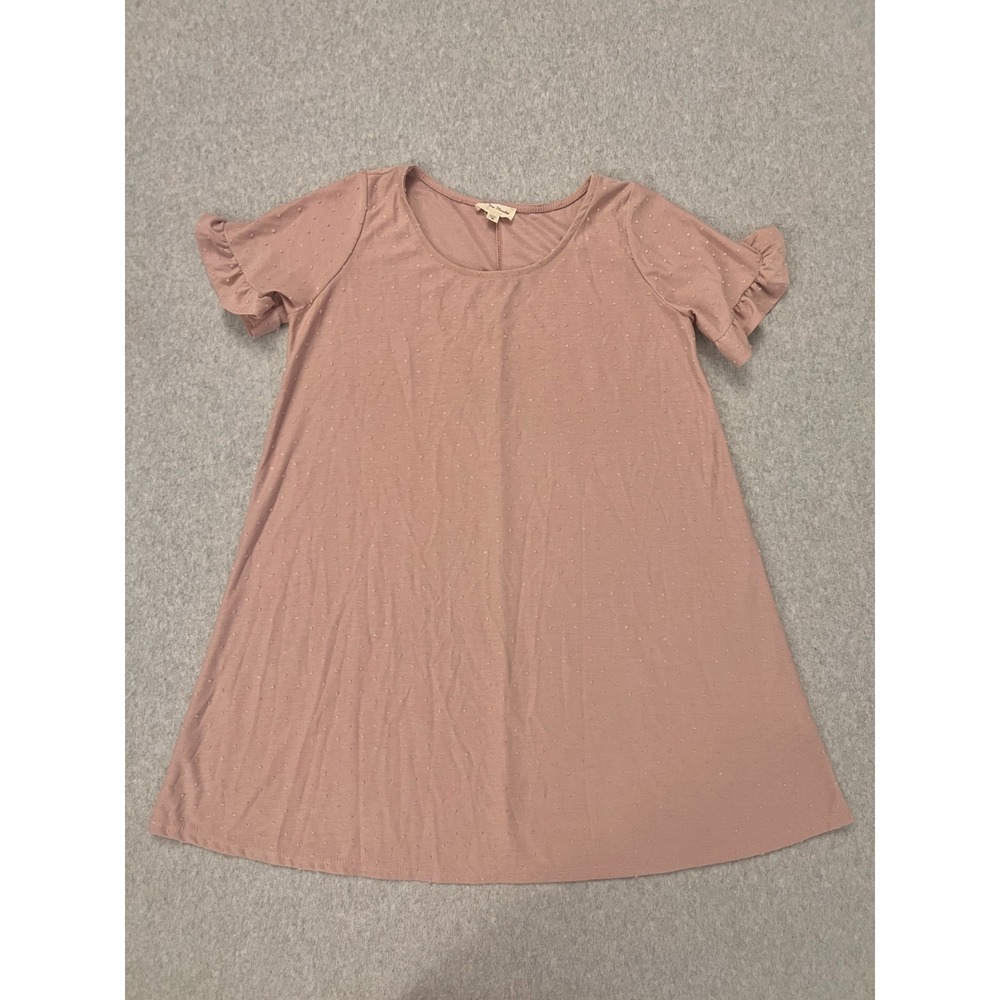 See You Monday Swiss Dot Mini Dress Women's Medium Pink Ruffle Sleeve‎ Babydoll